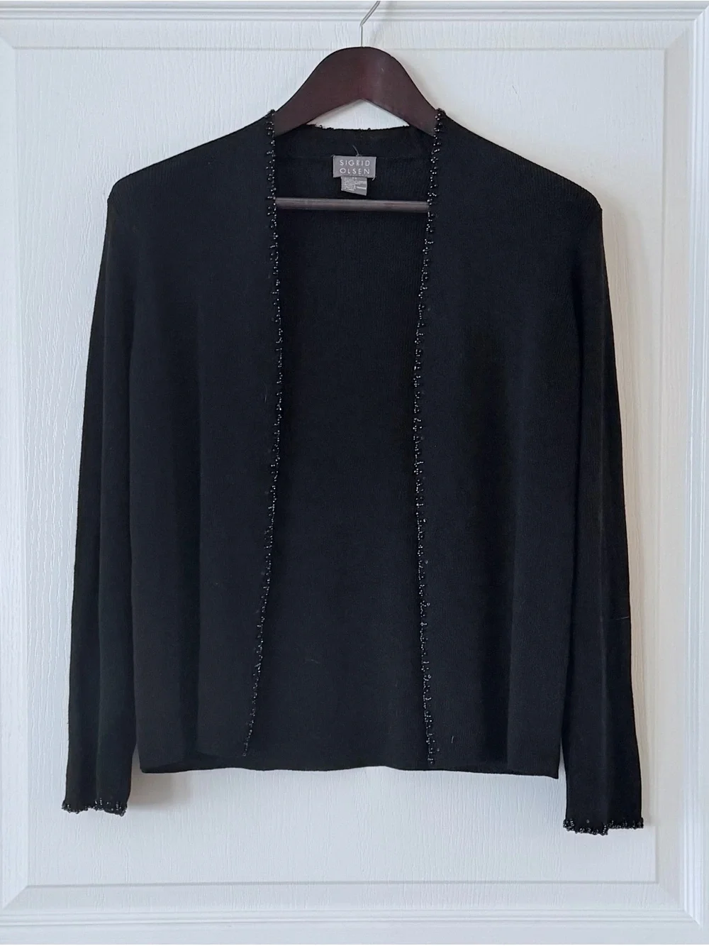 Sigrid Olsen Black Open-Front Cardigan with Beaded Trim